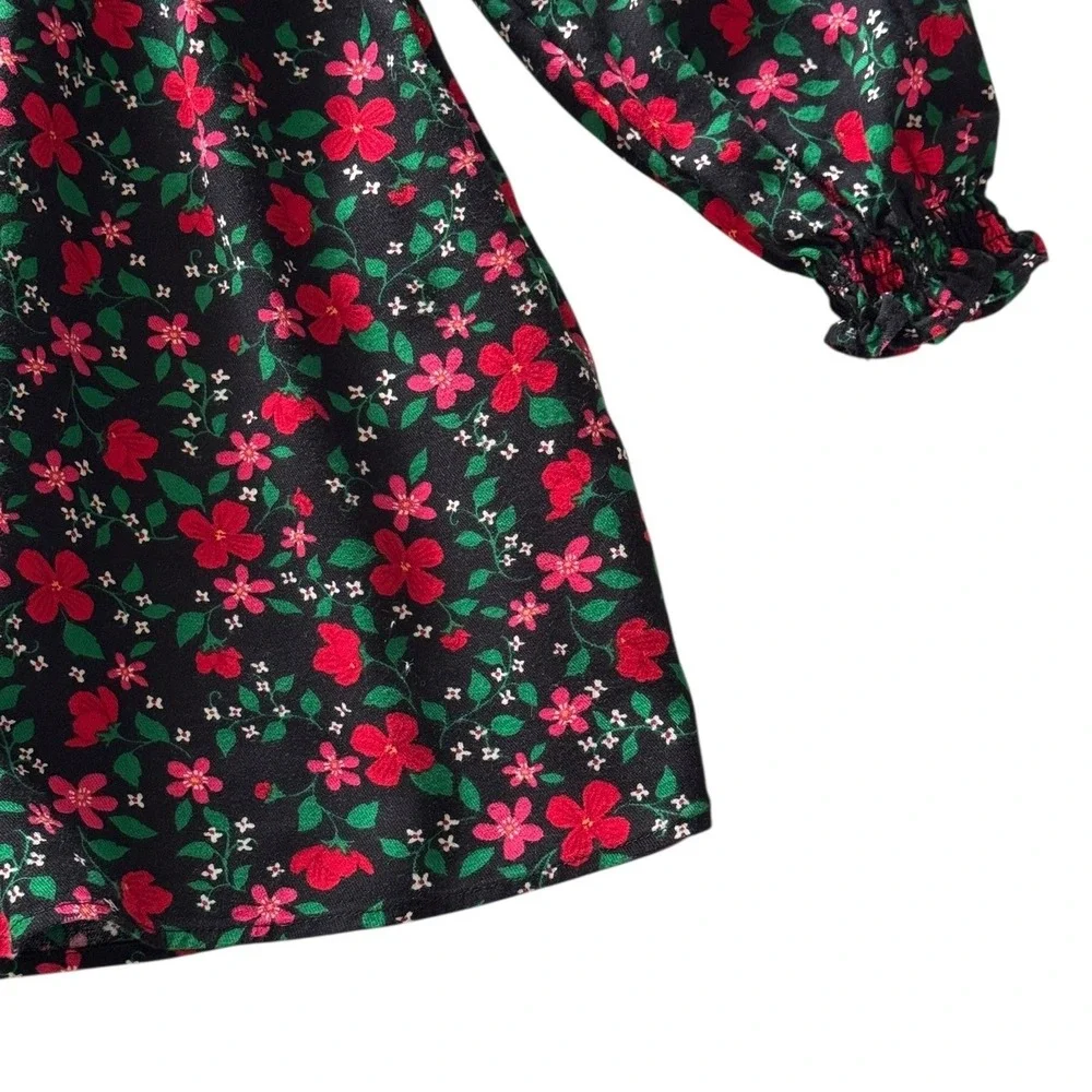 Cat & Jack Girls Size M (8)‎ Floral Print Long Sleeve Dress Casual Party Black